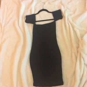 Mini Off the Shoulder Ribbed Black Dress